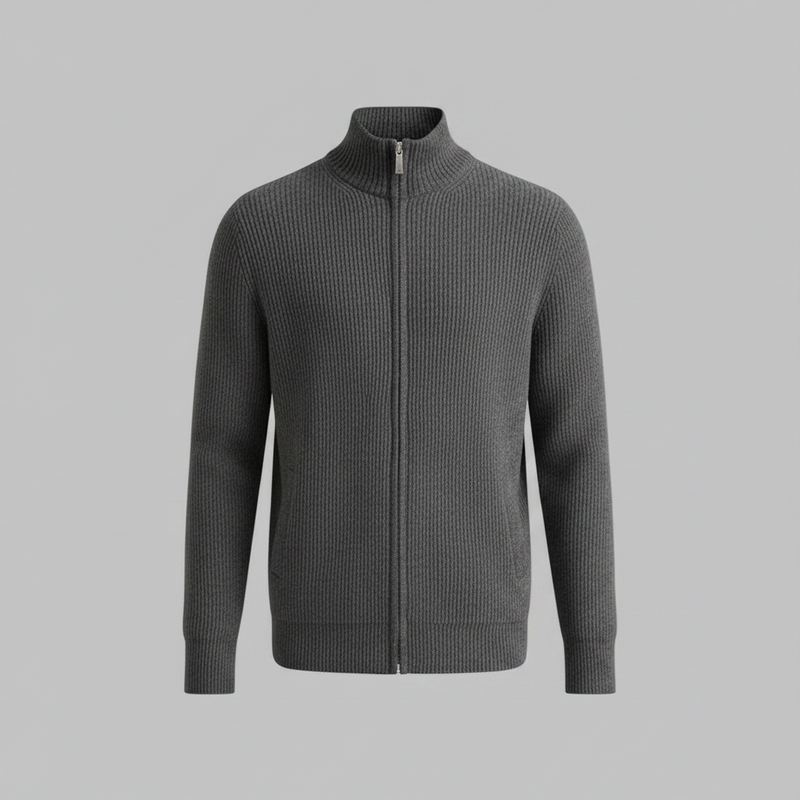 Men's Slim Fit Zip Cardigan | Stylish Ribbed Knit Sweater