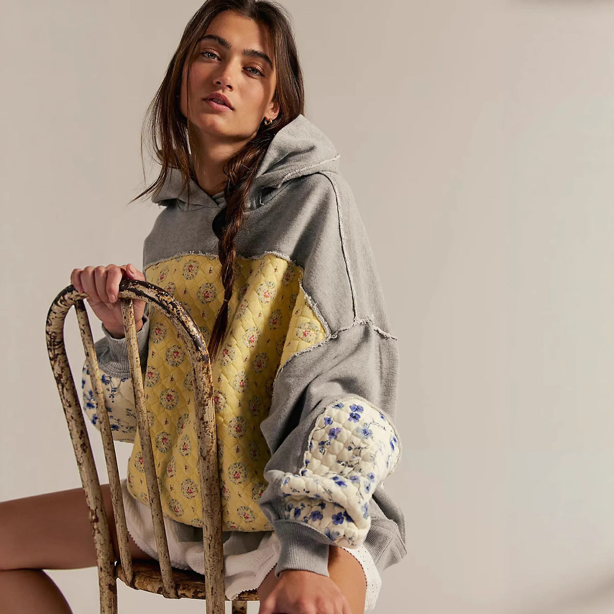 Aster Quilted Hoodie | Lightweight, Boho-Vintage Patchwork Design 3
