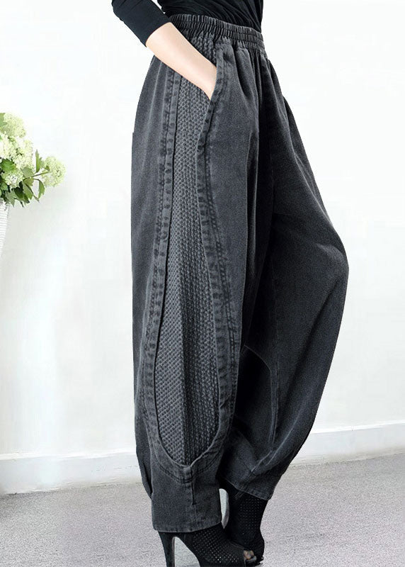 Glenna Harem Pants | Plus Size Grey Patchwork Denim, Comfortable Cotton Blend 0