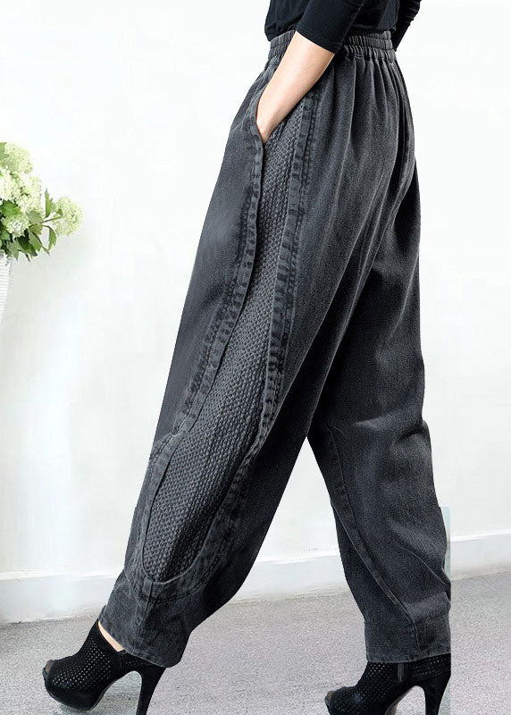 Glenna Harem Pants | Plus Size Grey Patchwork Denim, Comfortable Cotton Blend 3
