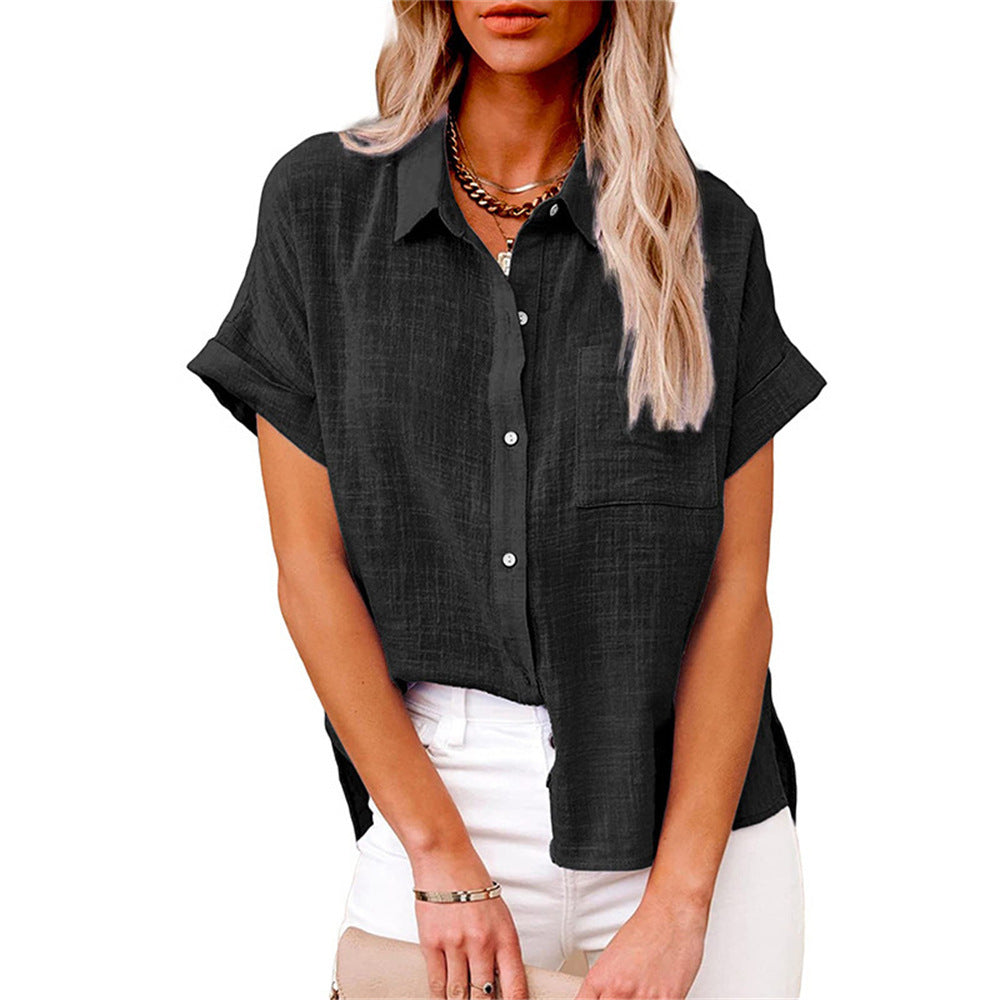 Liora Linen Blouse | Cotton-Linen Blend, Short Sleeves 0