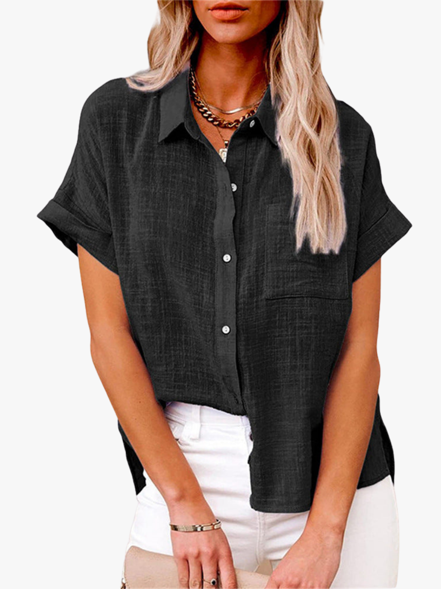 Liora Linen Blouse | Cotton-Linen Blend, Short Sleeves 1