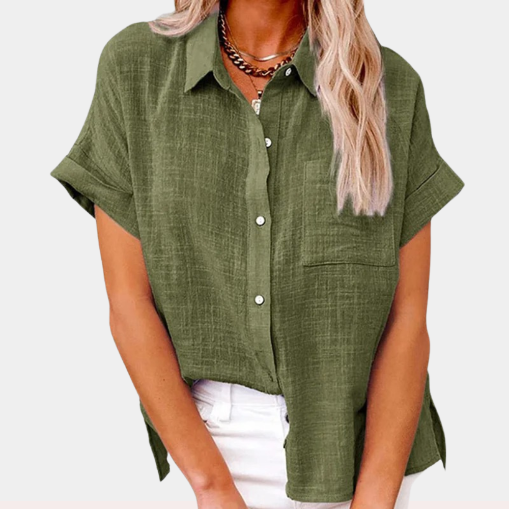 Liora Linen Blouse | Cotton-Linen Blend, Short Sleeves 2