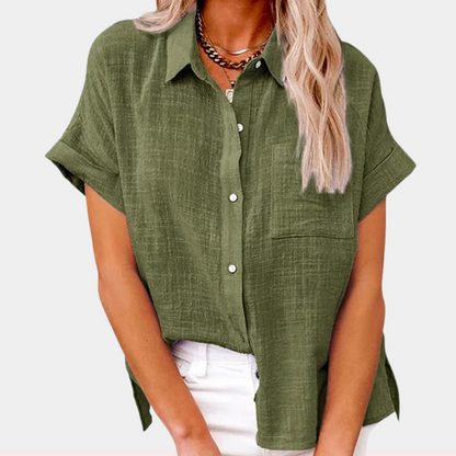 Liora Linen Blouse | Cotton-Linen Blend, Short Sleeves 2