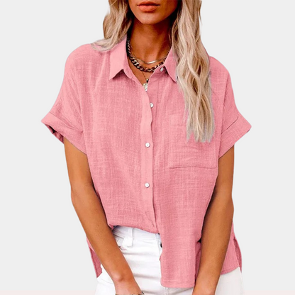 Liora Linen Blouse | Cotton-Linen Blend, Short Sleeves 5