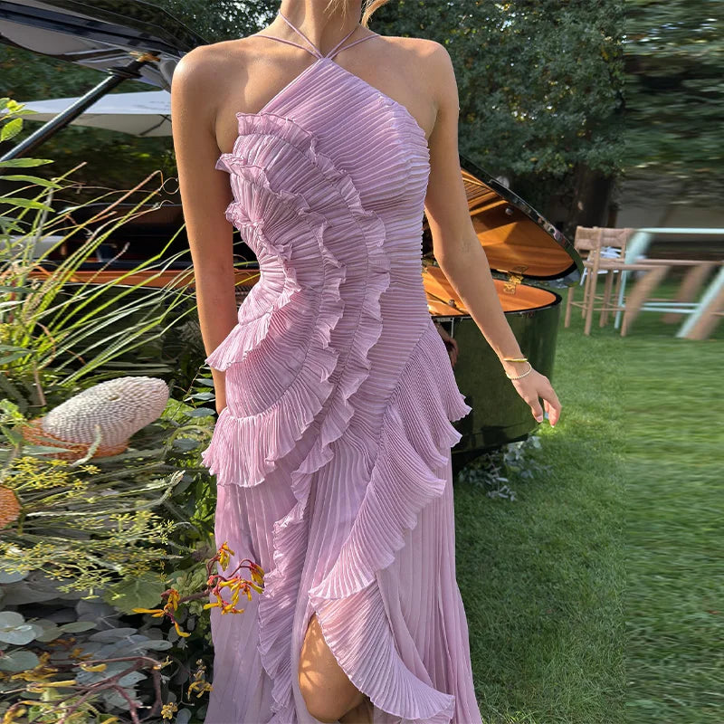 Liora Maxi Dress | Pleated Halter Neck, Long Purple Dress for Women 2