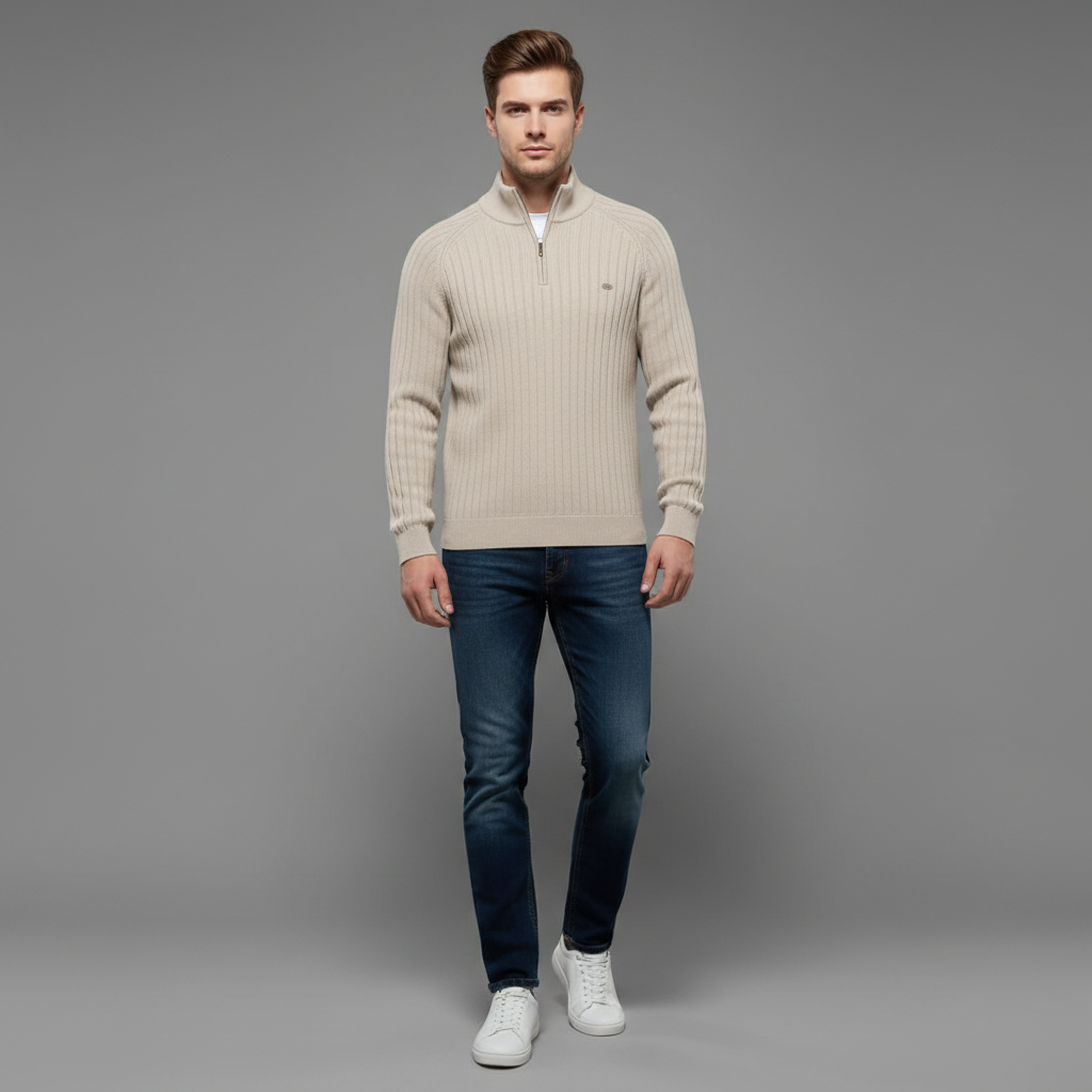 Men's Half Zip Sweater | Slim Fit Knitted Jumper