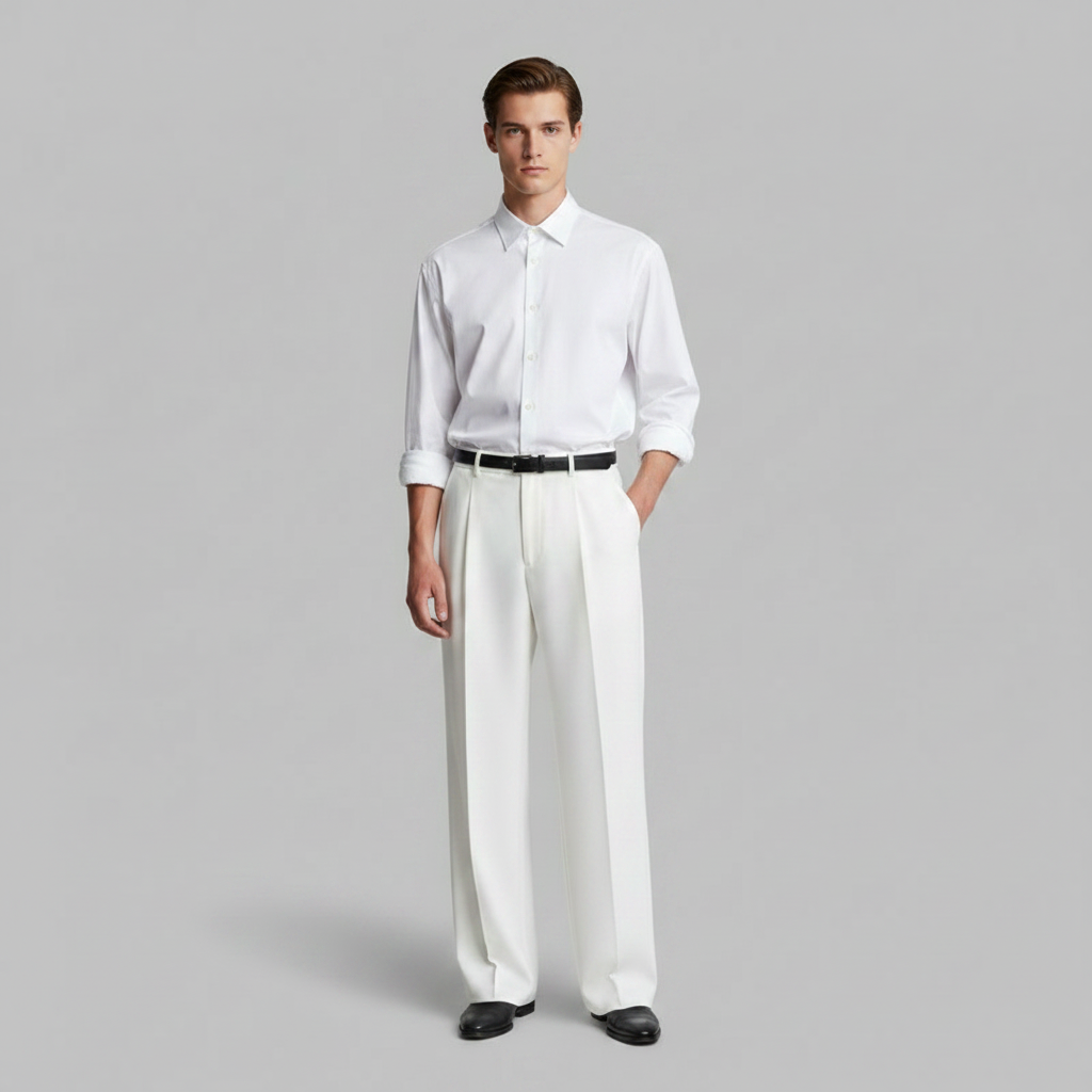 Men's Pleated Straight Fit Trousers | Modern Formal Pants