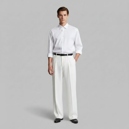 Men's Pleated Straight Fit Trousers | Modern Formal Pants