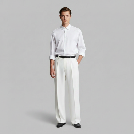 Men's Pleated Straight Fit Trousers | Modern Formal Pants