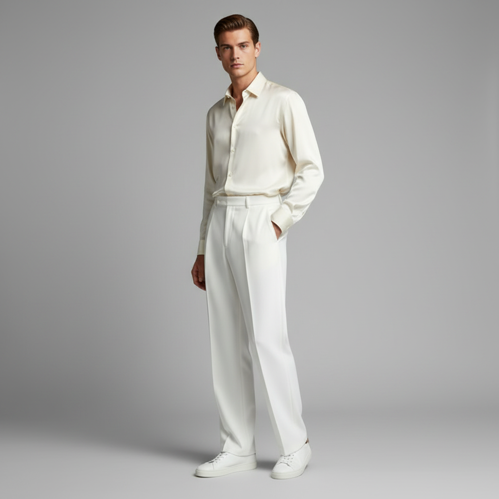 Men's Pleated Straight Fit Trousers | Modern Formal Pants