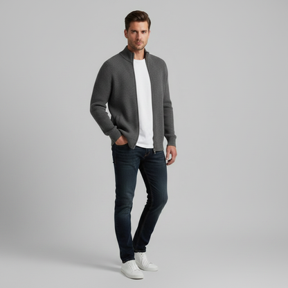Men's Slim Fit Zip Cardigan | Stylish Ribbed Knit Sweater