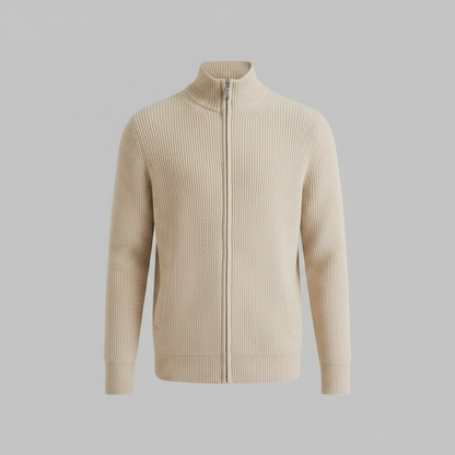 Men's Slim Fit Zip Cardigan | Stylish Ribbed Knit Sweater