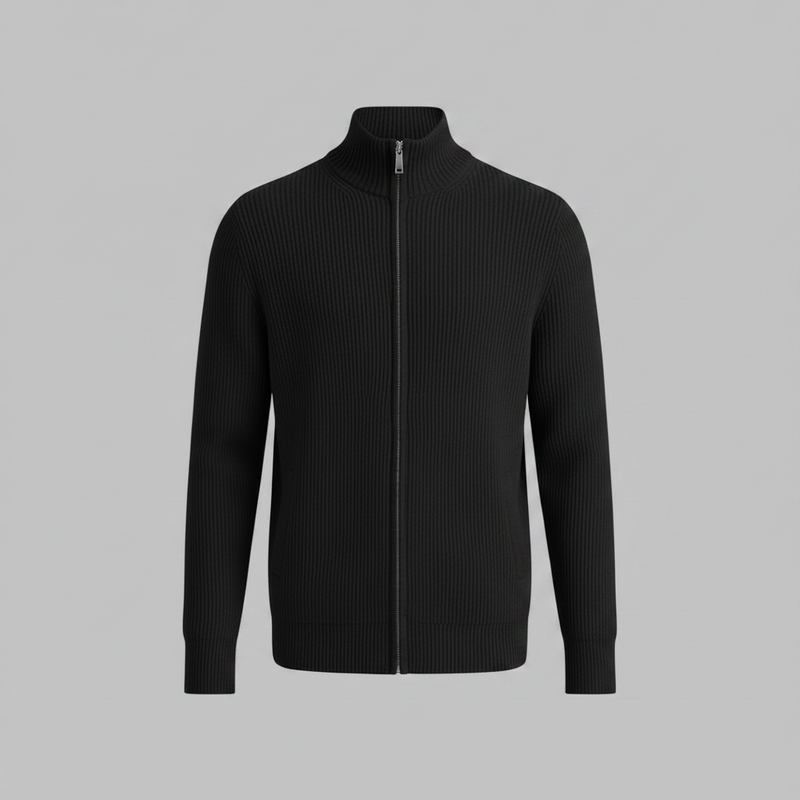 Men's Slim Fit Zip Cardigan | Stylish Ribbed Knit Sweater