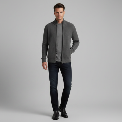 Men's Slim Fit Zip Cardigan | Stylish Ribbed Knit Sweater