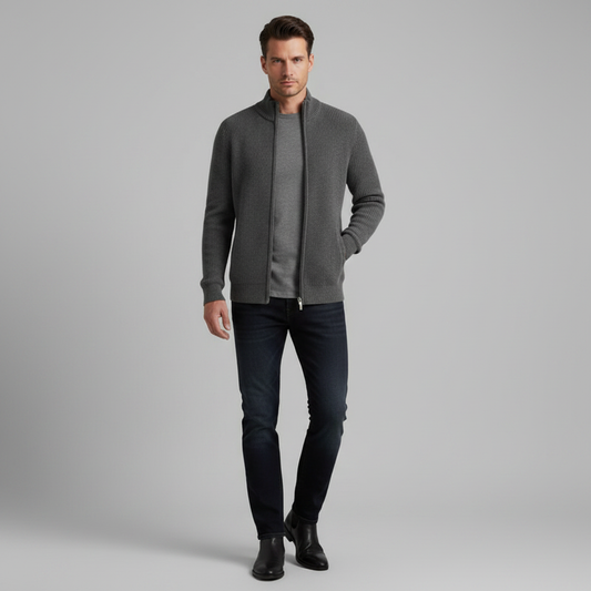 Men's Slim Fit Zip Cardigan | Stylish Ribbed Knit Sweater