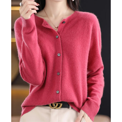 Mira Women's Cardigan | Merino Wool Cashmere Blend, Round Neck, Black 0