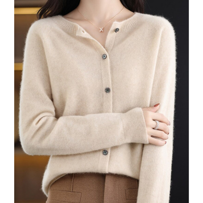 Mira Women's Cardigan | Merino Wool Cashmere Blend, Round Neck, Black 10