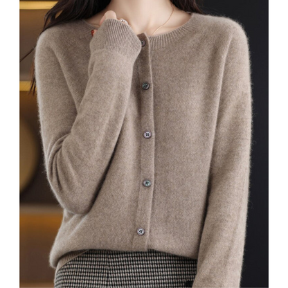 Mira Women's Cardigan | Merino Wool Cashmere Blend, Round Neck, Black 12