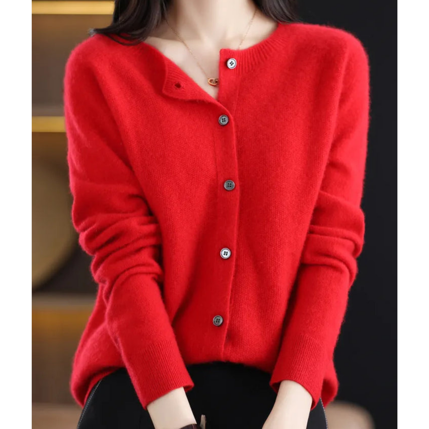 Mira Women's Cardigan | Merino Wool Cashmere Blend, Round Neck, Black 13