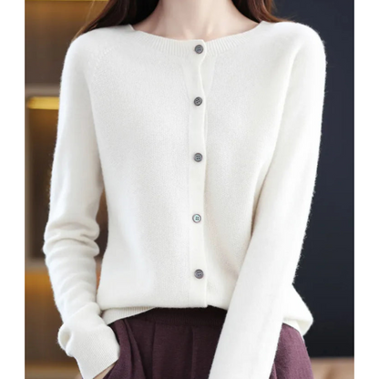 Mira Women's Cardigan | Merino Wool Cashmere Blend, Round Neck, Black 4
