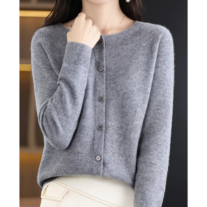 Mira Women's Cardigan | Merino Wool Cashmere Blend, Round Neck, Black 6
