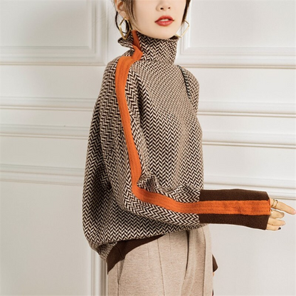 Penny Turtleneck Sweater | Heathered Cotton-Polyester Blend, Contrast Stripe 0