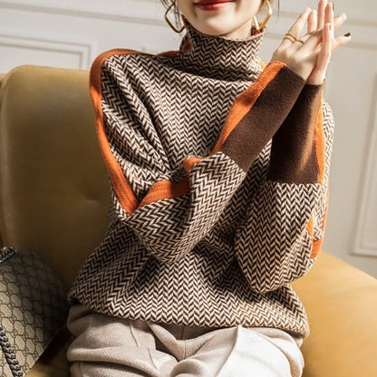 Penny Turtleneck Sweater | Heathered Cotton-Polyester Blend, Contrast Stripe 2
