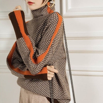 Penny Turtleneck Sweater | Heathered Cotton-Polyester Blend, Contrast Stripe 3