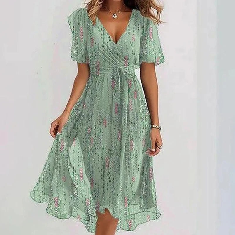 Rhea Elegant Dress in vibrant colors, perfect for wedding guests, made from lightweight fabric for comfort and style. 0