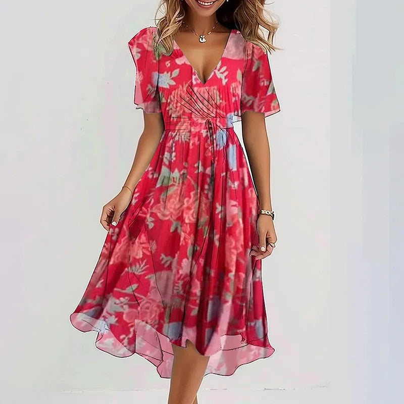 Rhea Elegant Dress in vibrant colors, perfect for wedding guests, made from lightweight fabric for comfort and style. 6