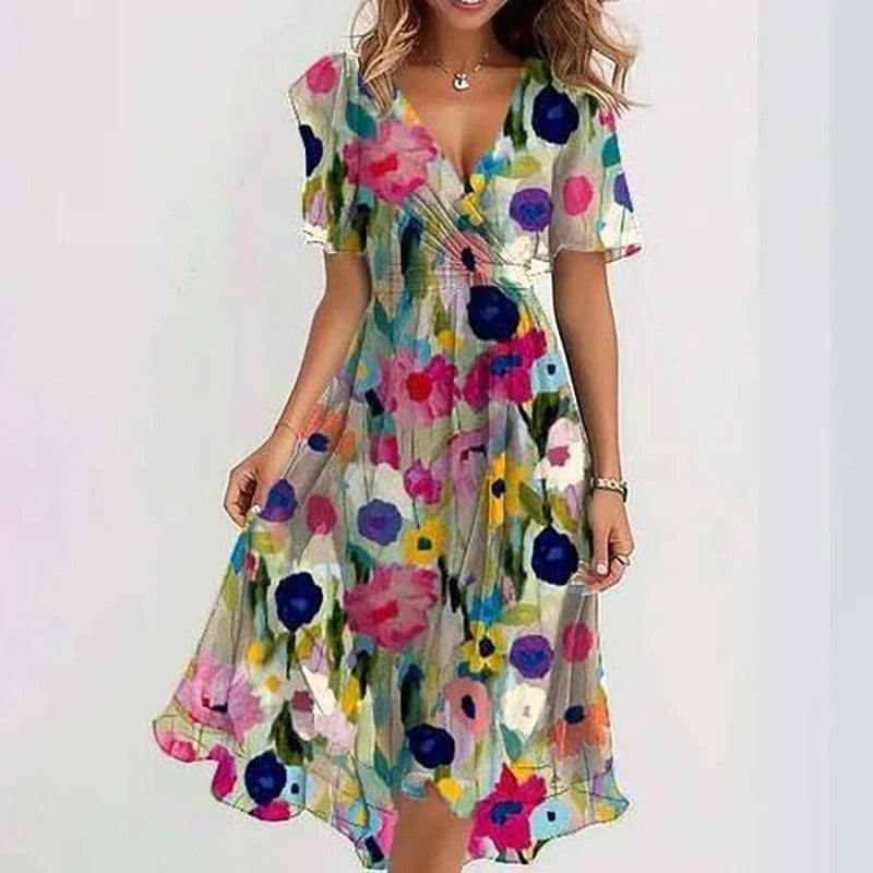 Rhea Elegant Dress in vibrant colors, perfect for wedding guests, made from lightweight fabric for comfort and style. 7