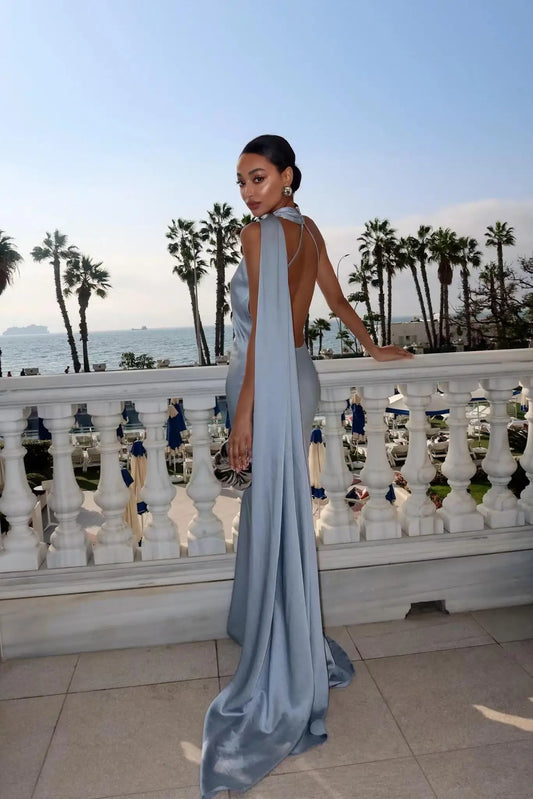 Sera Satin Ribbon Dress | Backless, Silk Blend, Ankle-Length Summer Wedding Guest Dress 1