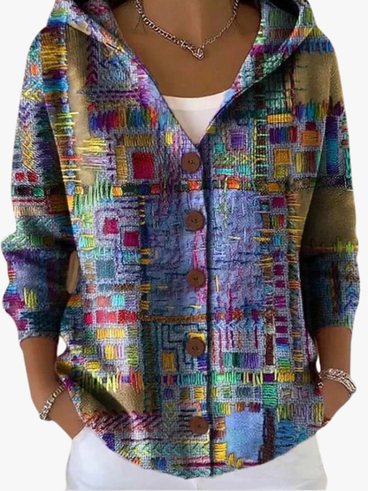 Lightweight women's hooded vest featuring a stylish patchwork design, perfect for layering in transitional weather. 1